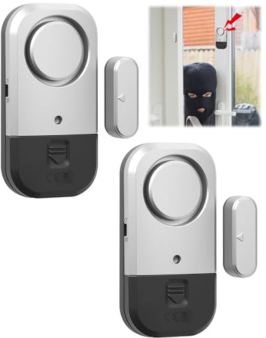 2pcs Door Window Alarm for Home Security, 130dB Loud Siren Shed Alarm, Door Alarm Sensor, Ultra Slim Vibration Alarms, Wireless Magnetic Sensor Burglar Anti-theft Bell Alarm Stick on for Kids Safety