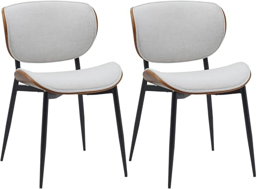 CLP 2er Set Esszimmerstuhl Enid mit Rückenlehne und Polsterung I Sessel mit Kunstleder- oder Stoffbezug I mit Holz Farbe walnuss/Creme Material Stoff