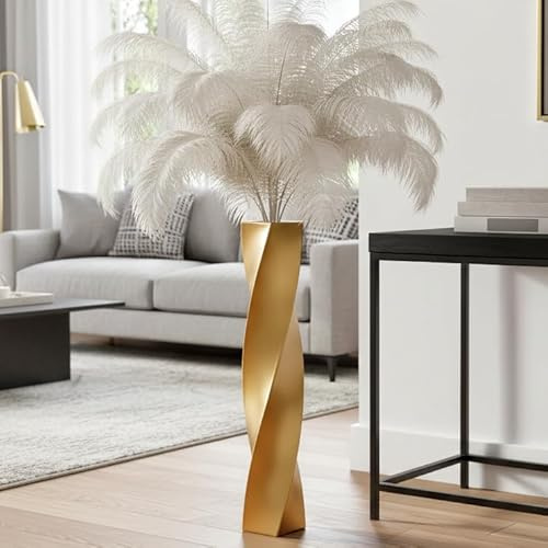 Große goldene Bodenvase, 60 cm, moderne quadratische Twist-Vasen für Heimdekoration, große dekorative Vase für getrocknete Blumen, Pampasgras, Mittelstück – mattes Finish