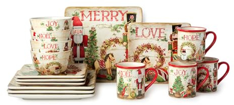 Nutcracker Parade Christmas 16 pc Dinnerware Set, Service for 4 – Vintage Holiday Ceramic Plates, Mugs & Bowls – Santa, Nutcracker, Reindeer Art – Festive Tableware Service for 4
