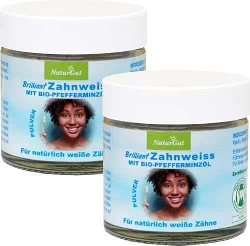 NaturGut Brilliant Super Zahnweiss Pulver Zahnaufheller 40g Enthält Menthol Frischer Atem durch naturreines Pfefferminzöl Zahnweiß-Pulver Zahnpflege medizinisch (2)
