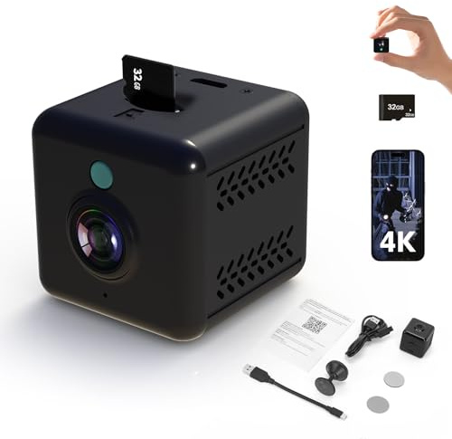 JAOGAUS Überwachungskamera Innen, WLAN & Ohne WLAN Nutzung | Mini Kamera Live Übertragung Handy, Kamera Überwachung Innen mit 32GB SDKarte, Nachtsicht, 150°Weitwinkel,Magnetische Montage