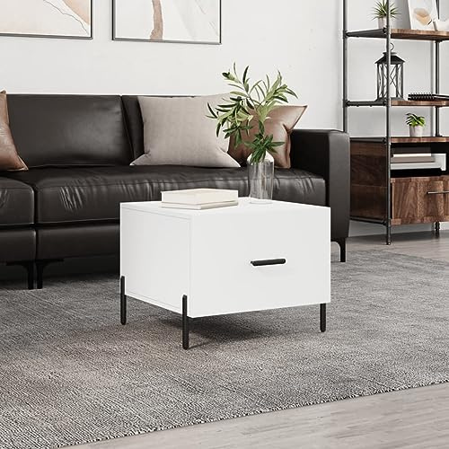 JHQHSM Table basse blanche 50 x 50 x 40 cm en bois avec tiroir et pieds en fer - Table d'appoint robuste avec espace de rangement pour le salon - Matériau durable