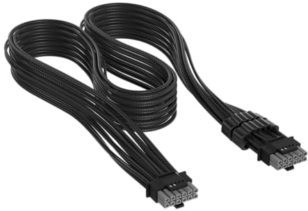 Corsair Elite Premium Individually Sleeved PCIe 12V-2x6 to PCIe 12V-2x6 600W PSU Cable – Triple-Mesh Paracord Sleeve, Low-Profile Cable Combs, Compatible with 12V-2x6 PSUs – Black