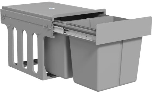 HOMCOM Cubo de Basura bajo Fregadero con 2 Cubos 30L (15Lx2) Gris Claro | Cubos de Basura, 2 Contenedores de Reciclaje Extraíbles, Fijación Inferior, para Reciclaje y Residuos