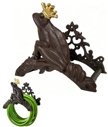 WRQIOO Schlauchhalter Wand, Gartenschlauchhalter Gusseisen, Schlauchhalterung für Gartenschläuche, Schlauch Wandhalterung mit Motiv Froschkönig, Gartenschlauch Halterung Wand, Wasserschlauch Halterung