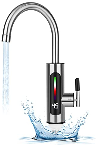 Robinet de cuisine électrique avec radiateur à eau instantané 230 V, 3000 W (3 kW) - Unité sous évier avec écran de température LED et bec pivotant à 360° (A)
