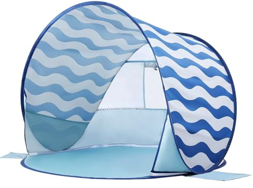 Tente de plage pop-up pour bébé : Apojungle Protection UV Tente légère pour garçons et filles - Protection solaire contre le vent - Tente solaire pour enfants Motif ondulé bleu pour l'extérieur