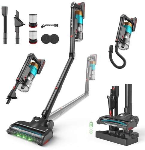 Eleckeys Cordless Vacuum Cleaner,650W 55KPa Powerful Suction Lightweight Vacuum Cleaner with 65Mins Runtime,180° Foldable Wand & Charging Base,Self-Standing Stick Vacuum for Hard Floor Carpet Pet Hair