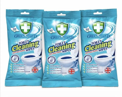 Green Shield Anti-Bacterial Toilet Cleaning Wipes 40pk (Pack of 3) 120 wipes total.