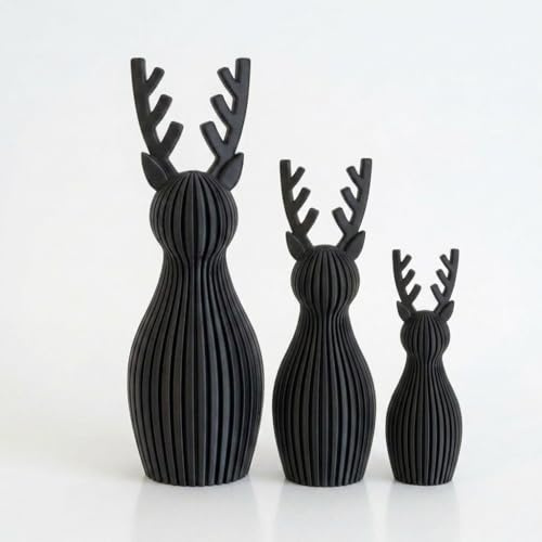 T&ASelect Scandi Japandi Rentier Deko Set 3-teilig – Moderne skandinavische Dekofiguren | Geriffeltes Design | Wohnzimmer Dekoration | Tischdeko, Regaldeko, Geschenkidee | Hirsch 3D Druck