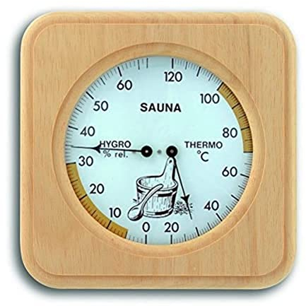TFA Dostmann Analoges Sauna-Thermo-Hygrometer, mit Holzrahmen, Temperatur, Luftfeuchtigkeit, hitzebeständig