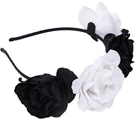 Adult/Kids Halloween 'Day of The Dead' Rose Flower Headband - Black & White