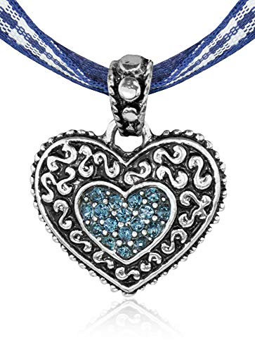 Kinder Trachten Halskette kariert mit Herz Anhänger Dunkelblau - Süßer Schmuck für Mädchen zu Dirndl und Kleidern