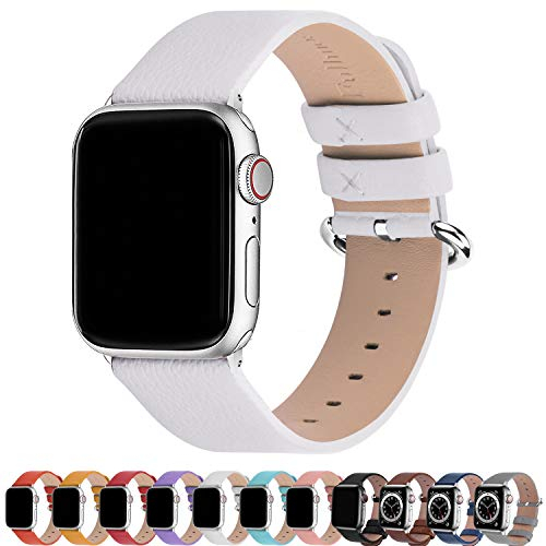 Fullmosa Compatible Apple Watch Straps 38mm 40mm 41mm Genuine Leather iWatch Replacement Bands for iWatch Series 8 7 6 SE SE2 5 4 3, White