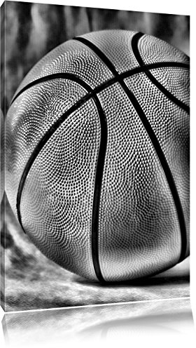 Pixxprint Basketball schwarzer Hintergrund, Größe: 80x60cm, Leinwandbild, fertig gespannt, Wandbild, Dekoration, Kunstdruck, kein Poster