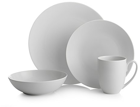 nambe POP 4-teiliges Geschirrset | Gedeck für 1 Person | Steinzeug Geschirr | Inklusive Speiseteller, Salatteller, Kaffeetasse und Suppenschüssel | spülmaschinen- und mikrowellengeeignet | Kreideweiß