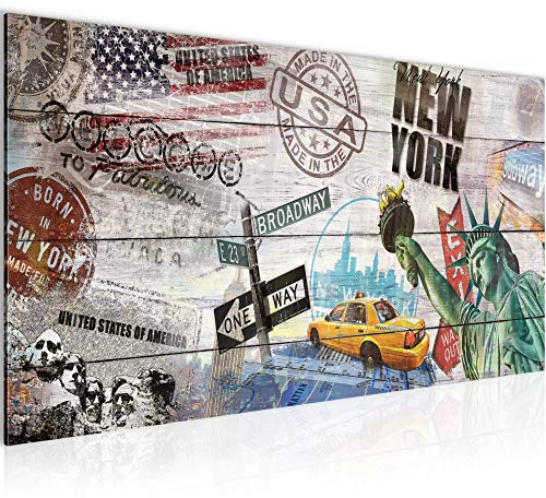 Runa Art Wandbild New York City 1 Teilig 100 x 40 cm Modern Bild auf Vlies Leinwand Amerika Vintage Wohnzimmer Büro Bunt 013912a