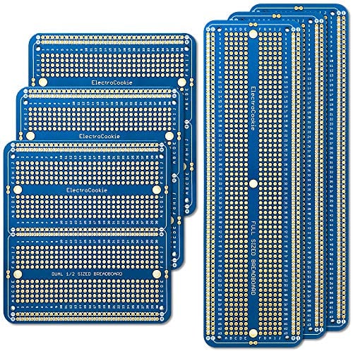 ElectroCookie Large PCB Prototype Board Kit Solderable Breadboards for Electronics Projects Compatible for DIY Arduino Soldering Projects, Gold-Plated (6 Multi-Pack, Blue)