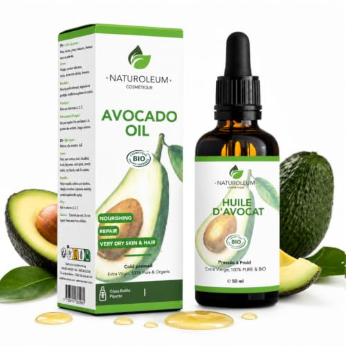 BIO Avocadoöl - Kalt Gepresst, Biologisch Zertifiziert - Öl für Anti-Aging, Natürlich feuchtigkeitsspendend für Gesicht, Haut, Haare, Nägel und Körper. (50ml)