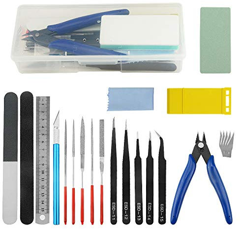 WMYCONGCONG 23 PCS Gundam Modeler Basic Tools Craft Set Hobby Building Tools Kit for Basic Model Building Repairing and Fixing Blue
