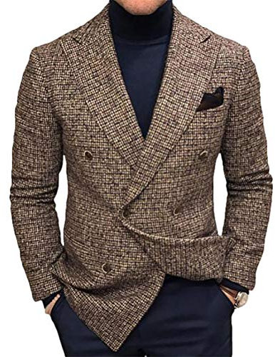 Minetom Blazer Homme Slim Fit Formel avec Un Bouton - Veste de Mariage, d'Affaires, Bal - À Carreaux pour Automne Hiver - Marron XL