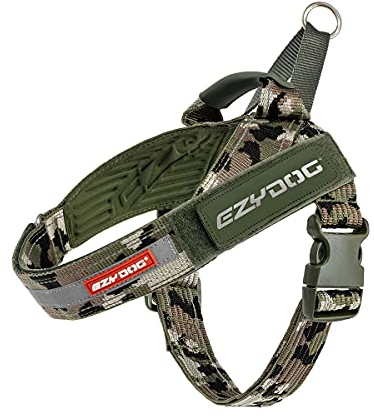 EzyDog Express Hundegeschirr - Norwegergeschirr für Kleine, Mittelgroße und Große Hunde, Reflektierendes, Verstellbares, Gepolstertes Geschirr Hund. Perfekt zum Joggen und Radfahren (XL,Camo)