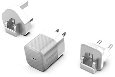 Energizer - Caricatore rapido USB-C da 20 W - senza cavo - 3 prese incluse (EU/US/UK) - Argento/Grigio