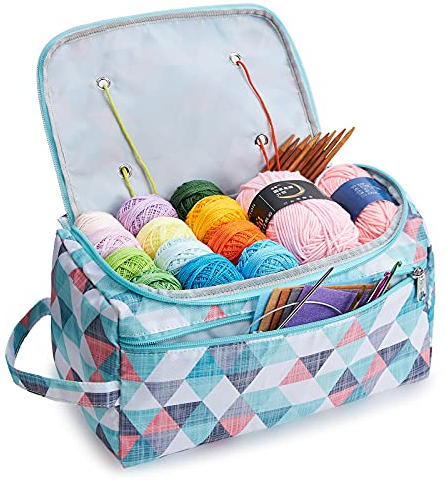 KALIDI Garnaufbewahrung Stricktasche Garn Wolle Häkelnadel Zubehör Organizer Halter Leicht mit Griff Gurt (Geometrie)
