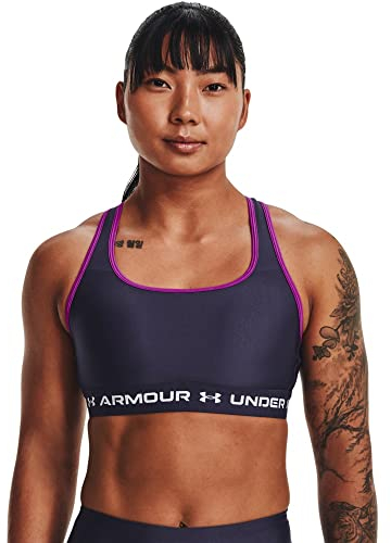 Under Armour Womens Sport Bras Women's Armour® Mid Crossback Sports Bra, Tempered Steel, 1361034-558, SM
