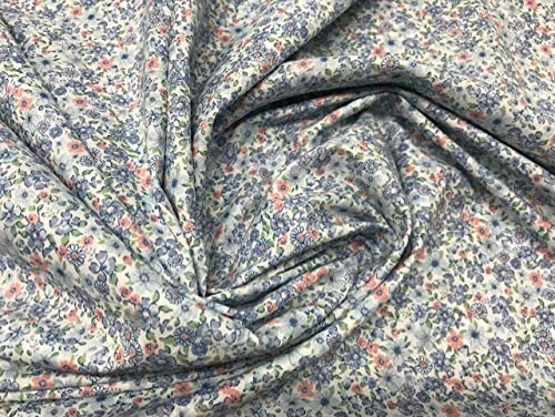 textil pertex LIBERTY Stoff, Batiststoff mit blauen Blumen, Kinderstoffe, Bastelstoffe, Baumwollstoffe, Stoffe als Meterware, 1 Meter x 150 cm