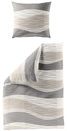 Traumschloss Seersucker Bettwäsche - 3697_80 - kitt, Wellen, grau braun schwarz, Größe:155x220 / 80x80