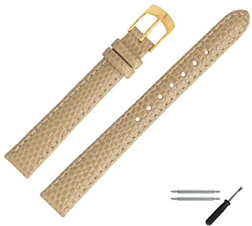 MARBURGER Uhrenarmband 12mm Leder Beige Gold Mit Naht - Montage Set 7801221000220