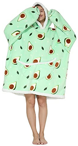 JELID Decke Sweatshirt, Flanell-Hoodie, doppelter Pullover, Faule Decke, Avocado, Erwachsene,Decken Hoodie Männer