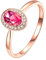 Ringe Frauen Hochzeit, Engagement Ring Roségold Ovaler Turmalin von 0,5 ct mit Diamant von 0,06 ct Eheringe Versprechen Größe 58 (18.5)