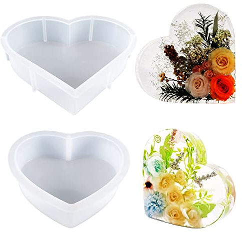 Yayatty 2 Pz Stampi per Resina Epossidica per Fermalibro, Grandi Stampi per Resina A Forma di Cuore Stampi in Silicone per Resina per La Conservazione Dei Fiori, Decorazioni per La Casa