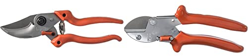 Original LÖWE 9 Bypass Gartenschere & 5 Profi Gartenschere Amboss 5.107 mit rostfreier und antihaftbeschichteter Stahlklinge - handliche und leichte Baumschere ideal zum Schneiden