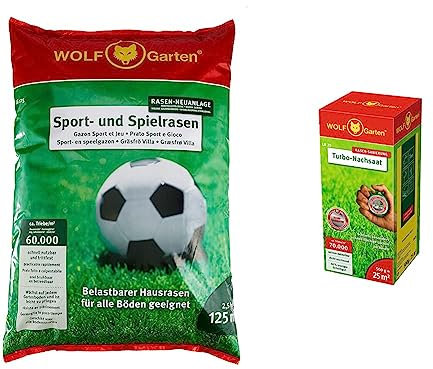 WOLF-Garten - Sport- und Spiel-Rasen, 125 m²; 3825020 & Turbo-Nachsaat, 25 m²; 3826020