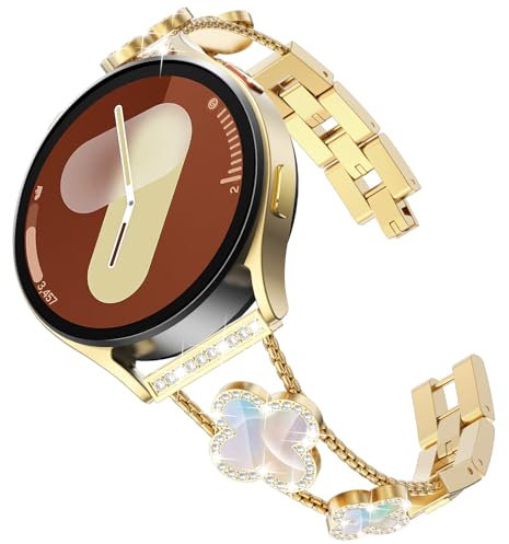 KADES Kompatibel für Samsung Galaxy Watch Armband,20mm Damen Bling armband für Galaxy Watch 7/6/5/4 Armband 40mm 44mm,Edelstahl Armband für Galaxy Watch FE(2024)/Galaxy Watch Active 2,Gold/Schillernd