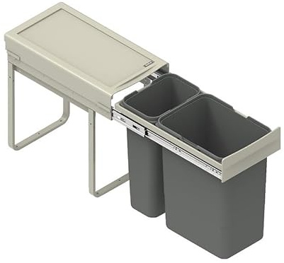 Poubelle de cuisine eco caisson de 300 mm. bac 1x10l + 1X20l avec coulisses Soft close. fixation sur le fond