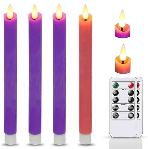 salipt LED Stabkerzen mit Zwei Fernbedienung und Timerfunktion, Flackernde Flamme Batteriebetrieben Elektrisch Echtwachskerzen,4 Stück Advent (2 x 24,5 cm,Warmes)