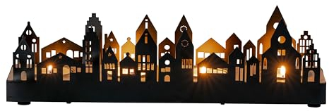 Teelichthalter Schwarz Natur Metall Haus Stadt Tischdeko Kerzenhalter Teelichtset Advent Deko Wohndeko
