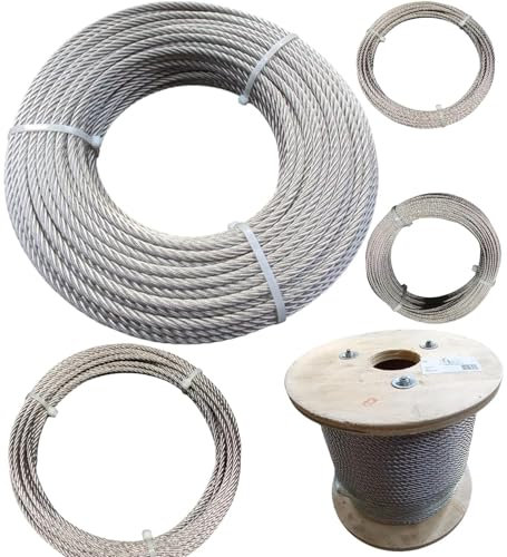 Cavo in acciaio inox A4 (speciale per esterni) diametro e lunghezza da scegliere 7 x 19 fili morbidi fai da te, giardino, acciaio inox A4 da appendere (diametro 8 mm, corona 20 m)