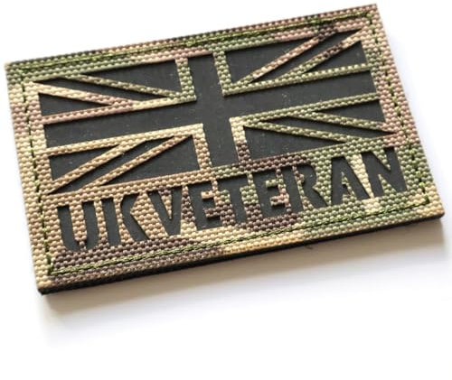 UK Veteran Hook and Loop Patch Multicam Camouflage Union Jack Flag Morale 8cm x 5cm IRR British Forces MTP Fabric Badge