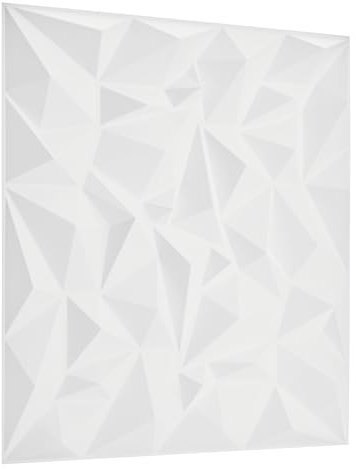 NOVECRAFTO Diamond Prestige Effect 3D Wall Panels - 18 Sheets Covering 4.5 sqm | 48.44 sqf Interior Cladding Set | 3D Wall Tiles Diamond Prestige Design in Matt White - Each Panel Size 19.6 x 19.6