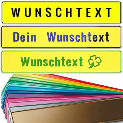 1 Stück Fun Kennzeichen 52cm x 11cm mit Wunschtext Individuell Wunschkennzeichen Wunschprägung Namens Kennzeichen Aluminium Namensschild | Individuelles Fun-Kennzeichen (neon gelb)