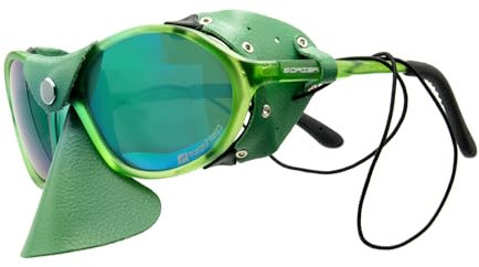 Expeditionsbrille mit Nasen- und Seiten- Lederschutz - Windschutzbrille als Strandbrille, Gletscherbrille, Safaribrille (Grün kristall)