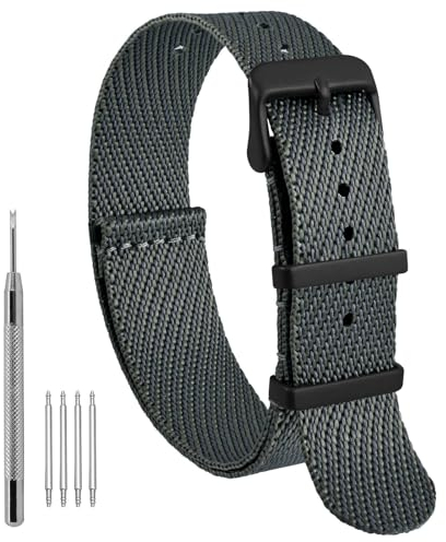 WOCCI 22mm Militär Nylon Uhrenarmband, Einteiliges Nylon Armband für Damen und Herren, Schwarze Schnalle (Smog)