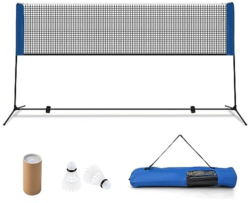 LIFEZEAL Rete da Badminton, Altezza Regolabile, Rete Tennis Portatile 2 Volani, Tappi per Piedi, Morsetti e Borsa, per Uso Interno ed Esterno, per Pallavolo, Pickleball (Blu, 310 x 102 x 89-155 cm)