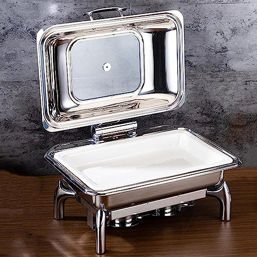 Food Heater - Food Warm Plate, Stainless Steel Hot Pot Buffet Set with Glass Viewing Lid and Built-in Lid Holder for Parties, Dinner Parties and Dining(Size:9L,Color:Extra Thick - Double)